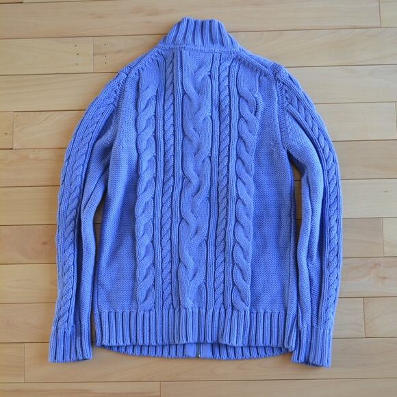 LL Bean Full Zip Cable Knit Sweater Light Blue Size M - Picture 4 of 4
